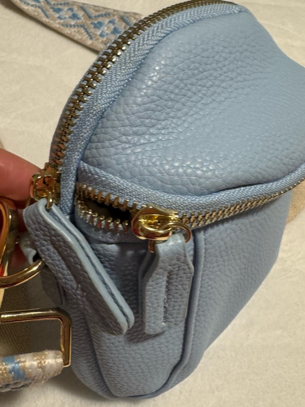 Boho Stylish Light Blue Crossbody Bag with Patterned Strap baby blue color - Picture 3 of 8